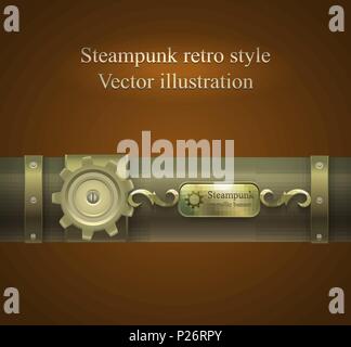 Retro Banner mit Gänge und Röhren in den Farben braun. Steampunk. Vector Illustration Stock Vektor