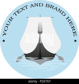 Segelboot mit Löffel und Gabel Meeresfrüchte minimalistisches Restaurant Logo Stock Vektor