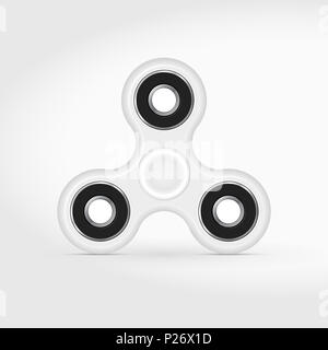 Hand zappeln Spinner Toy. Realistische Abbildung. Weißes Objekt auf einem grauen Hintergrund. Stockfoto