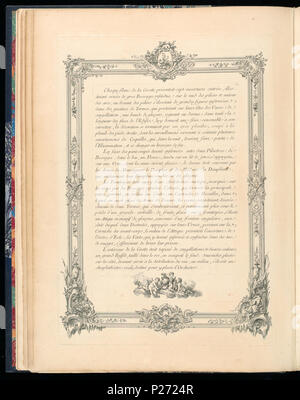 . Englisch: Gebunden Drucken (Frankreich). Englisch: Seite Text mit aufwendigen Grenze Dekoration, gedruckt auf Recto und verso. Beitritt Nummern für Seiten mit Text wurden zugewiesen, lange nach Seiten mit eingravierten Bilder geschaffen worden. Die Reihenfolge für die nachfolgende Seiten Text sind wie folgt: Text seiten -207-31 1921-6/35, nach der Gravur Text seiten 1921-6 1921-6 -207-2 -207-36/38, nach der Gravur 1921-6 1921-6 -207-39 -207-3 Seiten Text, nach der Gravur Text seiten 1921-6 1921-6 -207-22 -207-40/45, nach der Gravur 1921-6 -207-23. Vor 1921 (Eingangsdatum) 42 gebunden Drucken (Frankreich) (CH 18736179-2) Stockfoto
