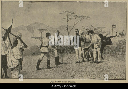 . Norsk Bokmål: Illustrasjon hentet Fra boken 'Den tyske Emin Pascha-Expedition 'av Peters, Carl og utgitt av Forlagsbureauet (Kjøbenhavn, 1891) English: "Begegnung mit Emin Pascha." (originalbeschreibung). Vor 1891. Rudolf Hellgrewe (1860-1935) Alternative Namen Rudolf hellgrewe helgrewe; r.; hellgrewe; Rudolf hellgrewe Beschreibung Deutsche Maler und Illustrator Datum der Geburt / Tod vom 6. Oktober 1860 1935 Ort der Geburt / Todes Hammerstein (Westpreußen), Deutschland Berlin, Deutschland Authority control: Q 1350212 VIAF: 122314177 ISNI: 0000 0000 8072 0390 ULAN: 500145004 LCCN: Nr. 2010099 Stockfoto