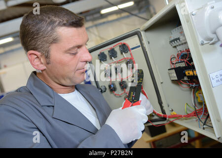 Elektriker mit Kabelmesser Stockfoto