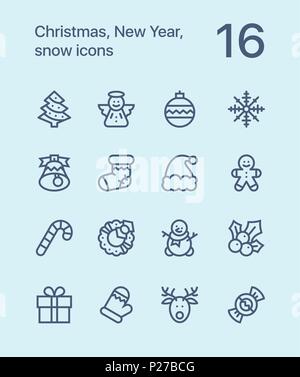 Übersicht frohe Weihnachten und ein glückliches Neues Jahr Symbole für Web und mobile Design Pack 1 Stock Vektor