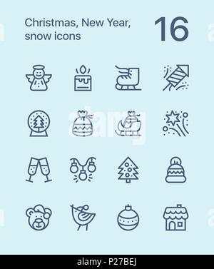 Übersicht frohe Weihnachten und ein glückliches Neues Jahr Symbole für Web und mobile Design Pack 2 Stock Vektor