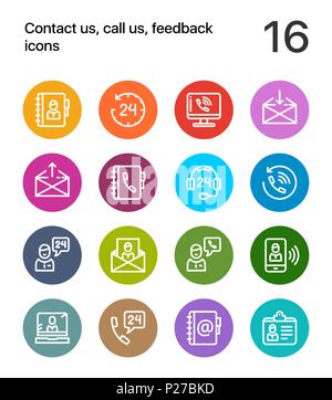 Bunte kontaktieren Sie uns, rufen Sie uns an, feedback Symbole für Web und mobile Design Pack 1 Stock Vektor