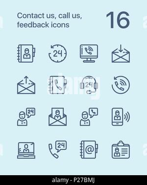 Skizzieren Sie uns, rufen Sie uns an, feedback Symbole für Web und mobile Design Pack 1 Stock Vektor