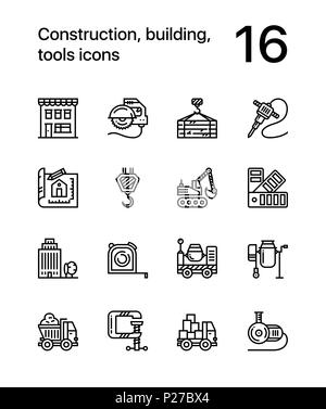 Konstruktion, Bauen, Werkzeuge, nahtlose Vektor Kontur Symbole für Web und mobile Design Pack 3 Stock Vektor