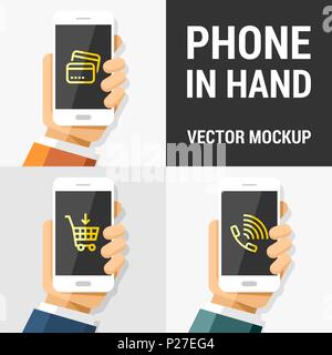 Telefon in der Hand auf dem isolierten Hintergrund Vektor moderne mockup Stock Vektor