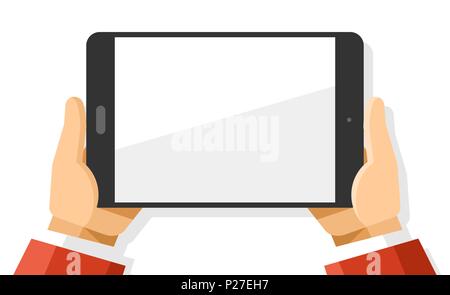 Menschliche Hände horizontal Holding Vektor mockup Illustration moderne schwarze tablet device auf isolierten Hintergrund Stock Vektor