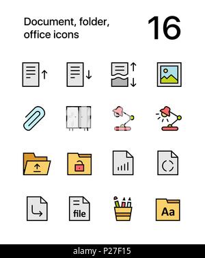 Farbiges Dokument, Ordner, Büro Symbole für Web und mobile Design Pack 2 Stock Vektor