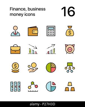 Farbige Finanzen, Business, Geld Icons für Web und mobile Design Pack 1 Stock Vektor