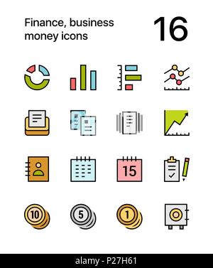 Farbige Finanzen, Business, Geld Icons für Web und mobile Design Pack 2 Stock Vektor