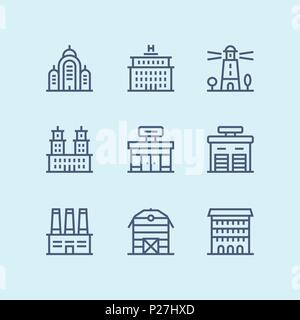 Überblick Gebäude, Immobilien, Haus, Symbole für Web und mobile Design Pack 4 Stock Vektor