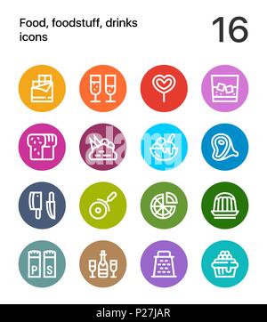 Bunte Lebensmittel, Lebensmittel, Getränke Symbole für Web und mobile Design Pack 3 Stock Vektor