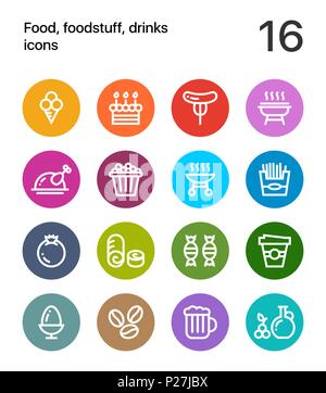 Bunte Lebensmittel, Lebensmittel, Getränke Symbole für Web und mobile Design Pack 4 Stock Vektor