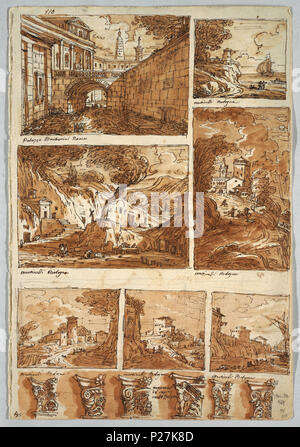 112 Zeichnung, Blick auf den Palazzo Barberini; sechs Landschaften von Vincenzo Martinelli; 16. Jahrhundert Hauptstädte, Bologna, 1809-1910 (CH) 18126225 Stockfoto