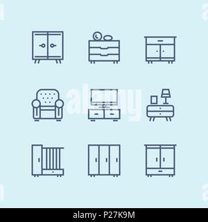Übersicht Möbel, Einrichtung, Inneneinrichtung Vektor einfache Symbole für Web und mobile Design Pack 1 Stock Vektor