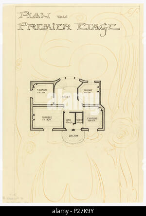 . Englisch: Zeichnung, Villa von M. Hemsy, St. Cloud, Plan du premier étage 1913. Englisch: Grundriss der ersten Etage der Villa von Monsieur Hempsy in St. Cloud. Funktion und Größe der Zimmer im gesamten Zeichnung vermerkt. Hinter den Grundriss, eine abstrakte Floral Design. . 1913 112 Zeichnung, Villa von M. Hemsy, St. Cloud, Plan du premier étage 1913 (CH) 18384899 Stockfoto