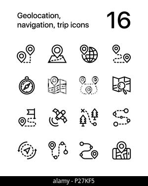 Geolocation, Navigation, Reise Symbole für Web und mobile Design Pack 1 Stock Vektor
