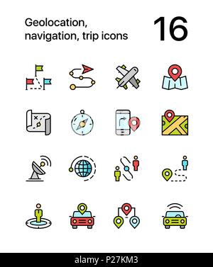 Farbige Geolocation, Navigation, Reise Symbole für Web und mobile Design Pack 3 Stock Vektor