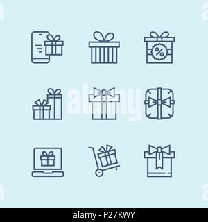 Umrisse Geschenk, Geschenk, überraschung Vektor einfache umreiß Symbole für Web und mobile Design Pack 3 Stock Vektor