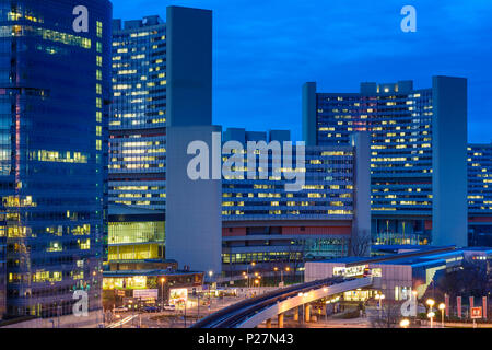 Wien, Donaucity, VIC Vienna International Center (UNO, UNO), u-bahn Linie 1, 22. Donaustadt, Wien, Österreich Stockfoto