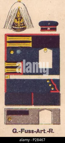 122 Farbschema der Einheitlichen, Garde-Fu SSartillerie-Regiment, die Uniformen der deutschen Armee, Ruhl, Tafel 18. Stockfoto