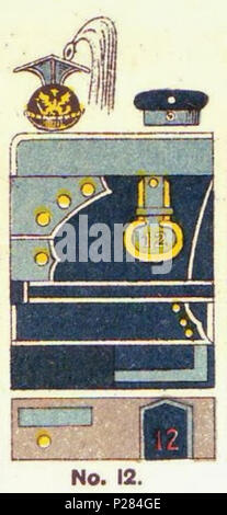 . English: Schematische Farbdarstellung der Uniform des Litthauischen Ulanen-Regiments Nr. 12. 1890. Moritz Ruhl (deutscher Lithograph in Leipzig) 123 Farbschema der Einheitlichen, ulanen-regiment Nr. 12, Uniformen der deutschen Armee, Ruhl, Tafel 16 Sterben Stockfoto