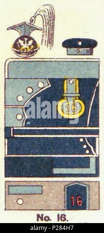 . English: Schematische Farbdarstellung der Uniform des Ulanen-Regiments (Altmärkisches) Nr.16. 1890. Moritz Ruhl (deutscher Lithograph in Leipzig) 123 Farbschema der Einheitlichen, ulanen-regiment Nr. 16, Uniformen der deutschen Armee, Ruhl, Tafel 16 Sterben Stockfoto