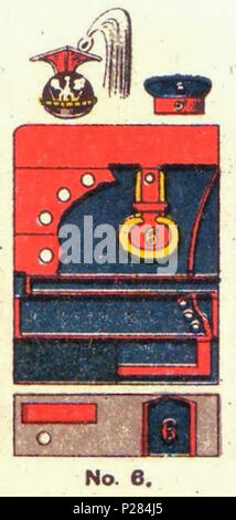 . English: Schematische Farbdarstellung der Uniform des Thüringischen Ulanen-Regiments Nr. 6. 1890. Moritz Ruhl (deutscher Lithograph in Leipzig) 123 Farbschema der Einheitlichen, ulanen-regiment Nr.6, Uniformen der deutschen Armee, Ruhl, Tafel 15 Sterben Stockfoto