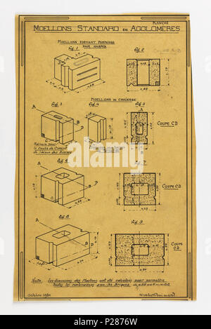 . Englisch: Zeichnen, Design für eine Mass-Operational Haus von Hector, Konstruktionsdetails, Oktober 1920 entwickelt. Englisch: Design für eine Masse - operative Haus von Guimard, in Bau. . Oktober 1920 100 Zeichnen, Design für eine Mass-Operational Haus entworfen von Hector, Konstruktionsdetails, Oktober 1920 (CH 18410957-2) Stockfoto