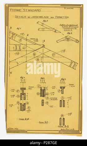 . Englisch: Zeichnen, Design für eine Mass-Operational Haus von Hector Guimard, Tragkonstruktion, Oktober 1920 entwickelt. Englisch: Design für eine Masse - operative Haus von Guimard, Bau Details für unterstützt. . Oktober 1920 100 Zeichnen, Design für eine Mass-Operational Haus entworfen von Hector Guimard, Tragkonstruktion, Oktober 1920 (CH 18411021-2) Stockfoto