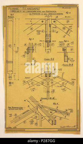 . Englisch: Zeichnen, Design für eine Mass-Operational Haus von Hector Guimard, Tragkonstruktion, Oktober 1920 entwickelt. Englisch: Design für eine Masse - operative Haus von Guimard, Detaillierung unterstützen. . Oktober 1920 100 Zeichnen, Design für eine Mass-Operational Haus entworfen von Hector Guimard, Tragkonstruktion, Oktober 1920 (CH) 18411017 Stockfoto