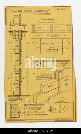 . Englisch: Zeichnen, Design für eine Mass-Operational Haus von Hector Guimard, Wandaufbau, Oktober 1920 entwickelt. Englisch: Design für eine Masse - operative Haus von Guimard, mit dem Bau der Wände. . Oktober 1920 100 Zeichnen, Design für eine Mass-Operational Haus entworfen von Hector Guimard, Wandaufbau, Oktober 1920 (CH 18410955-2) Stockfoto