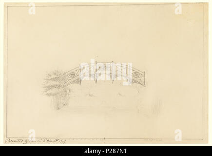 . Englisch: Zeichnen, Design für Brücke im Garten Pavillon, Ca. 1909. Englisch: Design für halben Mond Brücke im Gartenpavillon. Blume Motiv schmückt Balustrade und unterstützt der Brücke. Vegetation auf der linken Seite der Brücke erstellt. Maßstab am unteren Rand. . Ca. 1909 101 Zeichnen, Design für Brücke im Garten Pavillon, Ca. 1909 (CH) 18162811 Stockfoto