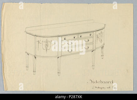 102 Zeichnen, Design für Mahagoni Inlay Sideboard mit neoklassizistischen Motive, 1900 - 05 (CH) 18680581 Stockfoto