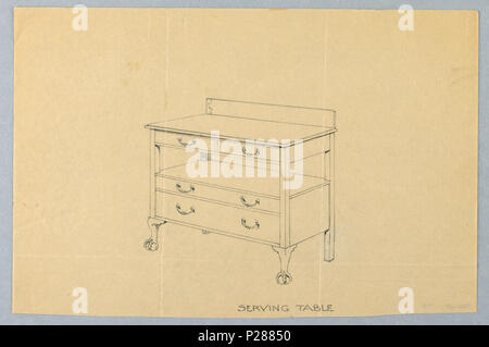 103 Zeichnung, Design für das Servieren Tisch mit vier Schubladen auf kugelgelagerten und Klaue Füße, 1900 - 05 (CH) 18680721 Stockfoto