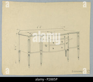 103 Zeichnen, Design für Sideboard "C" mit sechs Beinen und fünf Schubladen, 1900 - 05 (CH) 18680575 Stockfoto