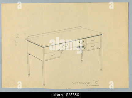 103 Zeichnen, Design für Sideboard 'C' von Mahagoni, 1900 - 05 (CH) 18678295 Stockfoto