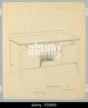 103 Zeichnen, Design für Sideboard "D" aus Mahagoni, 1900 - 05 (CH) 18680591 Stockfoto