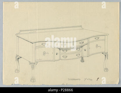 103 Zeichnen, Design für Sideboard mit Cabriole Beine und Kugel und Klaue Füße, 1900 - 05 (CH) 18680603 Stockfoto