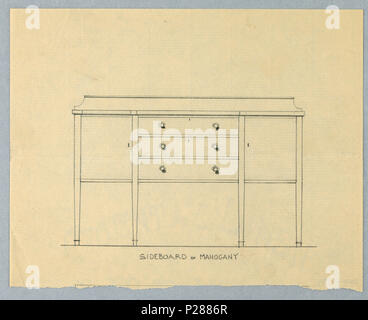 103 Zeichnen, Design für Sideboard aus Mahagoni mit drei Schubladen, 1900 - 05 (CH) 18680609 Stockfoto