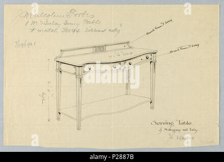 103 Zeichnen, Design für Sideboard-Serving Tisch aus Mahagoni und Inlay, 1900 - 05 (CH) 18680559 Stockfoto