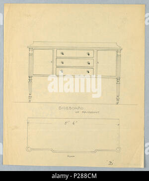 103 Zeichnung, Plan und Design in Höhe für Mahagoni Anrichte auf Rollen, 1900 - 05 (CH) 18680617 Stockfoto