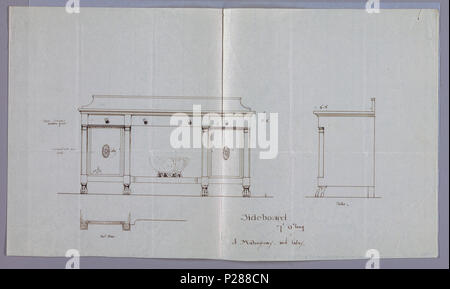 103 Zeichnen, Design in drei Ansichten für Mahagoni und Inlay Sideboard, 1900 - 05 (CH) 18680623 Stockfoto