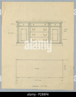 104 Zeichnung, Höhe und Plan für Sideboard mit Diffuseres Pilaster, 1900 - 05 (CH) 18680597 Stockfoto