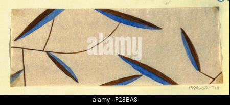 . Englisch: Zeichnung, Textil Design: Daphne, 1918. Englisch: dünne Zweige mit großen länglichen Blätter in Blau und Braun auf weißem Grund. . 1918 109 Zeichnung, Textile Design - Daphne, 1918 (CH) 18631217 Stockfoto