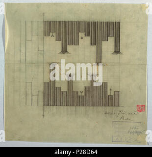 . Englisch: Zeichnung, Textile Design: Prisma, 1922. Englisch: Fünf gestreifte vertikale Rechtecke zueinander in unregelmäßigen Längen. . 1922 110 Zeichnung, Textildesign - Prisma, 1922 (CH) 18631137 Stockfoto