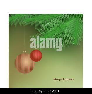 Festliche Karte Weihnachten mit Weihnachten - Ast und zwei Kugeln. Vector Illustration Stock Vektor