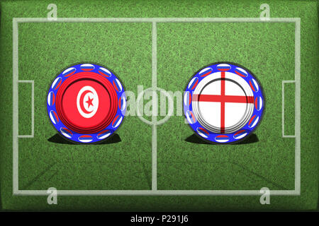 Fußball, Wm 2018, Spiel der Gruppe G, Tunesien - England, Montag, 18. Juni, die Taste mit den nationalen Flaggen auf das grüne Gras. Stockfoto